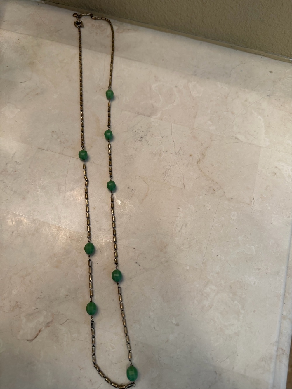 J. Crew Green Beaded Long Necklace with Antiqued Chain